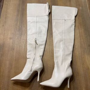 Larroude Kate Over The Knee Point Toe Boot Ivory Leather Stiletto Size 6